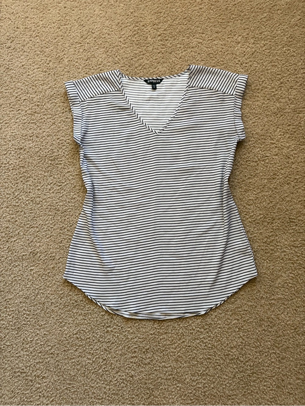 Express Black and White Striped V-Neck Tee